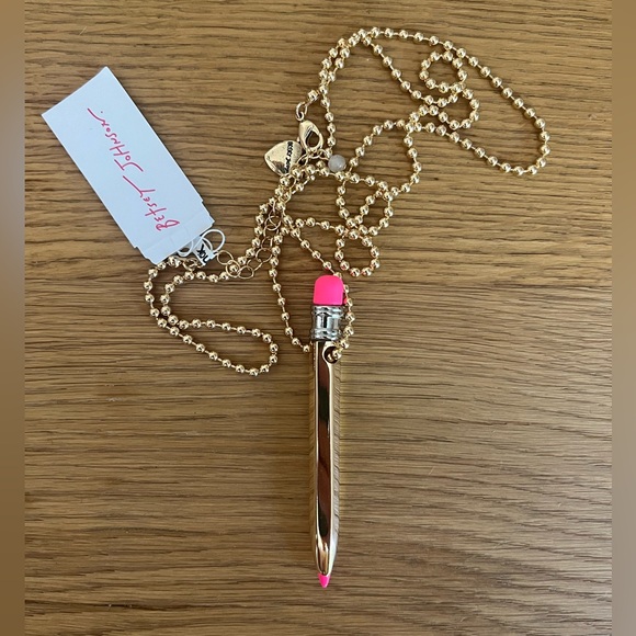 NEW Betsey Johnson Charm School Pencil Pendant Gold & hot pink MSRP $78 - Picture 3 of 4